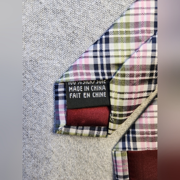 Original Penguin Tie Skinny Necktie Pink Green Plaid Easter - Picture 5 of 5